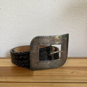 Vintage Jenny and the Boys Leather Belt Women's S with Floral Embossed Buckle